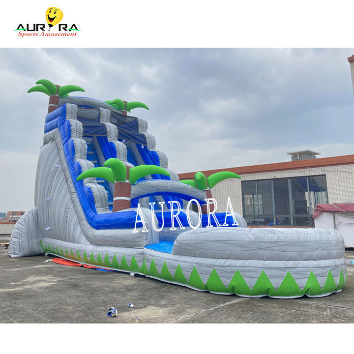 Combo di scivolo gonfiabile blu e grigio con casa rimbalzata per bambini