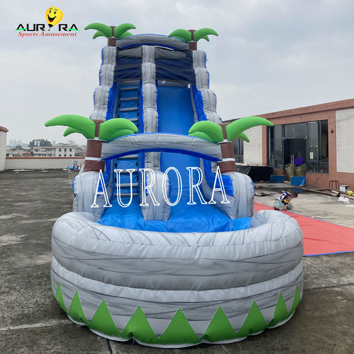 Combo di scivolo gonfiabile blu e grigio con casa rimbalzata per bambini