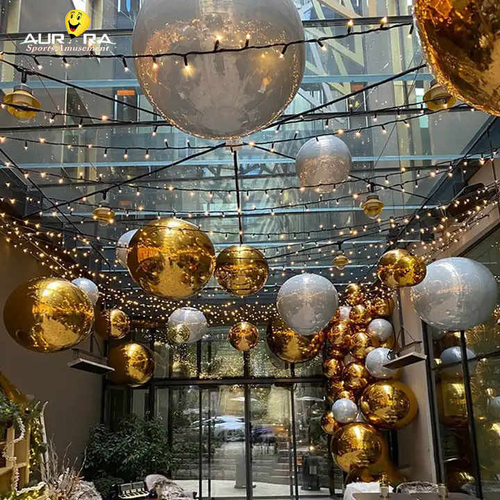 Giant Silver Inflatable Mirror Ball PVC Per Decorazione di Festa di Natale