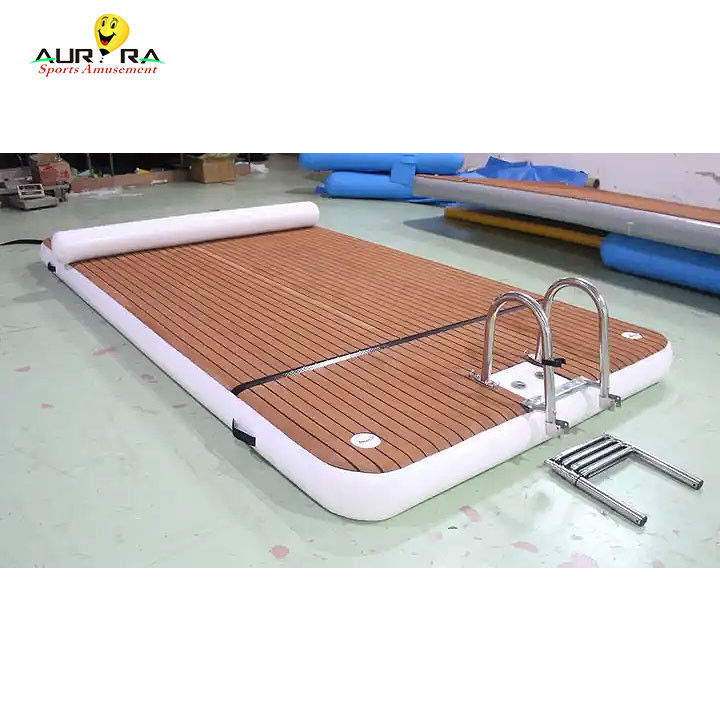 OEM piattaforma di nuoto galleggiante con scala a goccia, cucitura in PVC di teak