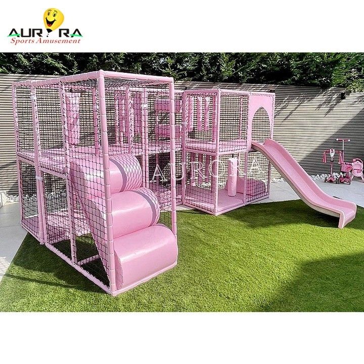 Scivoli Parco di trampolini Soft Play Foresta Bambini Outdoor Pastel Rosa In vendita