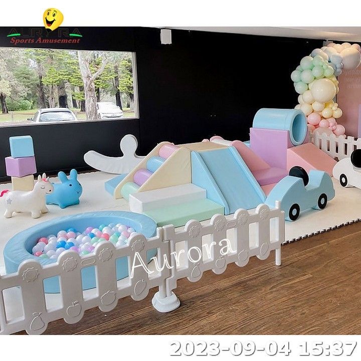 Pastel Soft Play Equipment Set Preschool Center soft play mat di schiuma palla pozzo bambini