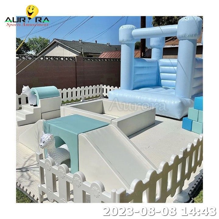 Blue Inflatable Bouncer Soft Play Sets Kids Play Park Ball Pit With Slide Outdoor