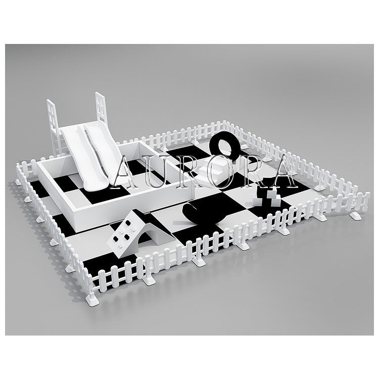 Attrezzatura per giochi morbidi con doppio scivolo Set nero e bianco per bambini in affitto